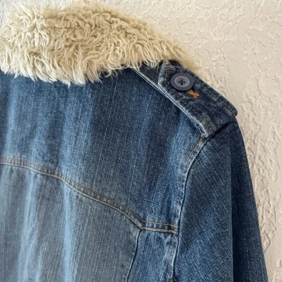 Retro STEVE MADDEN Coat Vintage LONG ISLAND CITY Penny Lane Denim Fur Size Large - Picture 8 of 13